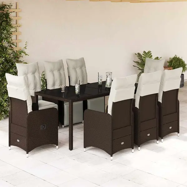 Gossi set bistro de gradina cu perne, 9 piese, maro, poliratan