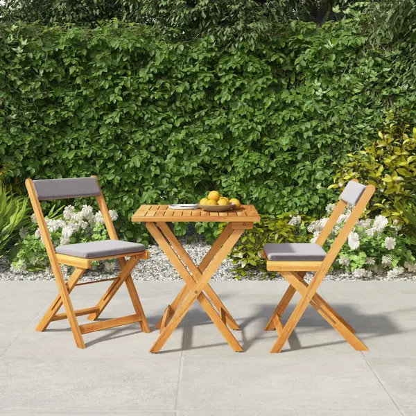 Gossi set bistro pliabil cu perne, 3 piese, lemn masiv de acacia