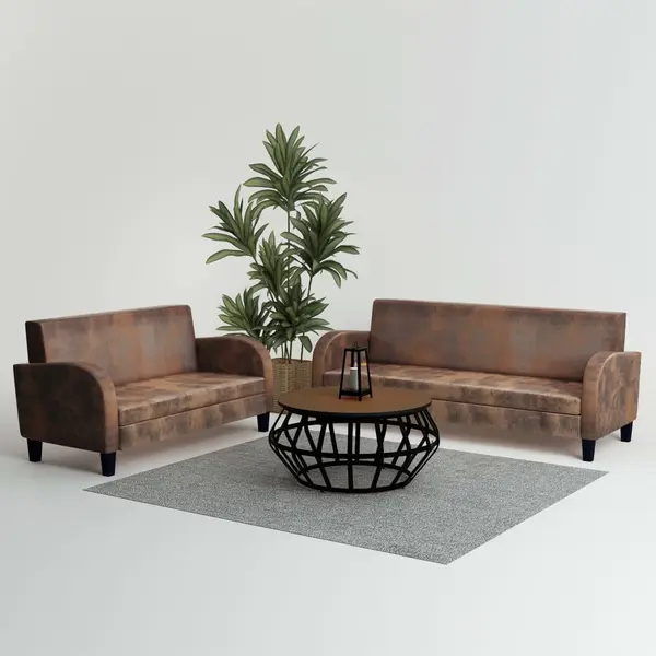 Gossi set canapea, 2 buc., piele artificiala de caprioara, maro
