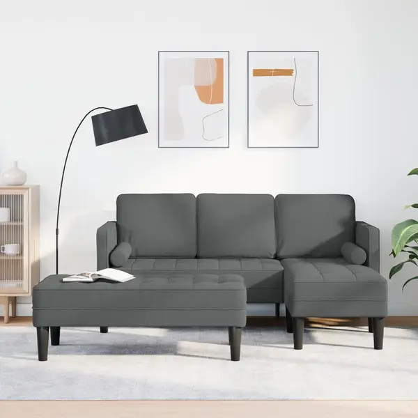 Gossi set canapea 2 piese cu perne, tesatura gri inchis