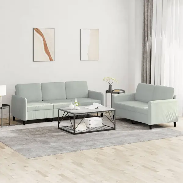 Gossi set canapea, 2 piese, gri deschis, catifea