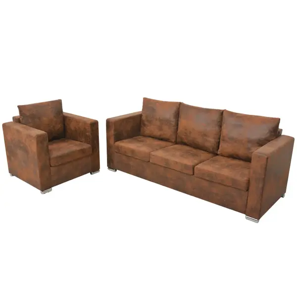 Gossi set canapea, 2 piese, imitatie piele intoarsa