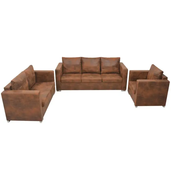 Gossi set canapea 3 piese, imitatie piele intoarsa