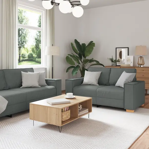 Gossi set canapea, 3 piese, perne gri inchis, textil