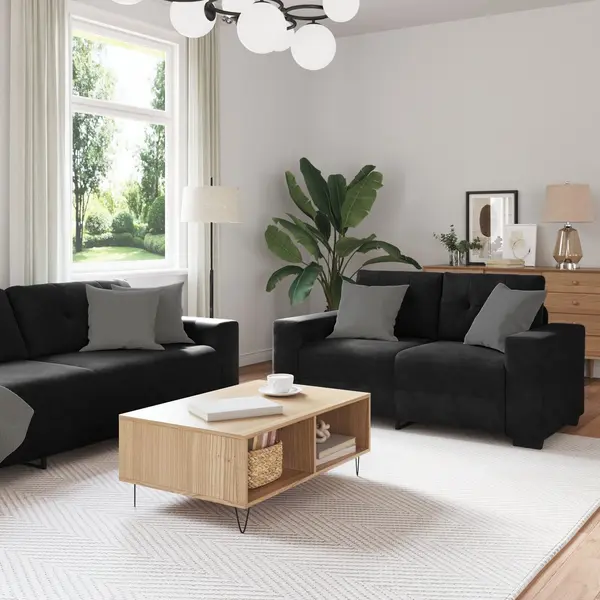 Gossi set canapea, 3 piese, perne negre, catifea