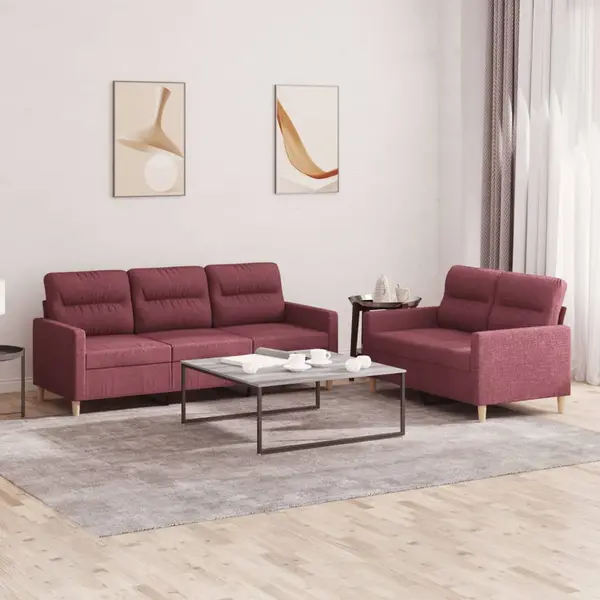Gossi set canapea cu perne, 2 piese, rosu vin, material textil