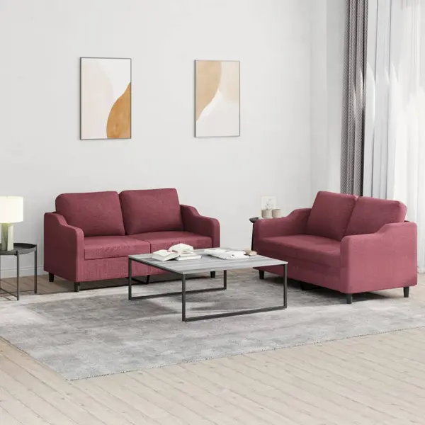 Gossi set canapea cu perne, 2 piese, rosu vin, material textil