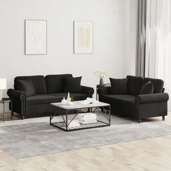 Gossi set canapea cu perne, 2 piese, roz, catifea