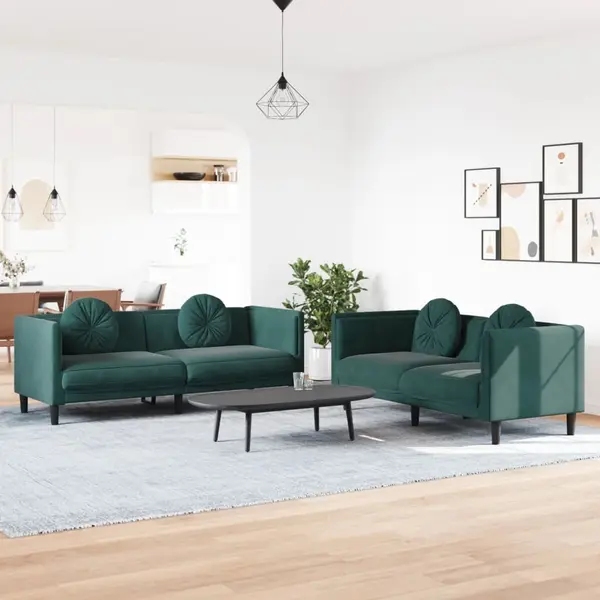 Gossi set canapea cu perne, 2 piese, verde inchis, catifea