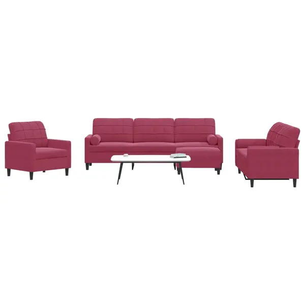 Gossi set canapea cu perne/rulouri, 4 piese, rosu vin, catifea