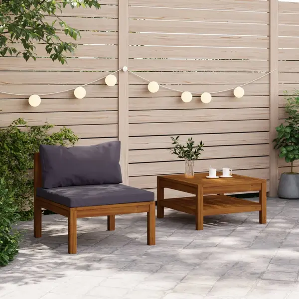 Gossi set canapea de gradina, 2 piese, perne gri inchis, lemn acacia