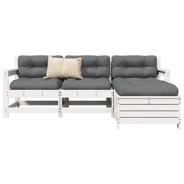 Gossi set canapea de gradina, 4 piese, alb, lemn masiv de pin