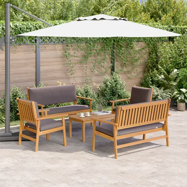 Gossi set canapea de gradina, 5 piese, cu perne, lemn masiv de acacia