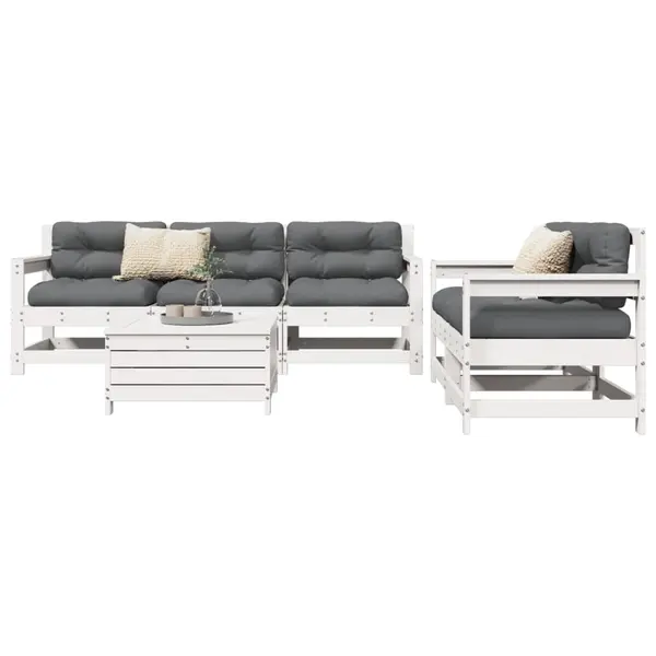 Gossi set canapea de gradina, 6 piese, alb, lemn masiv pin