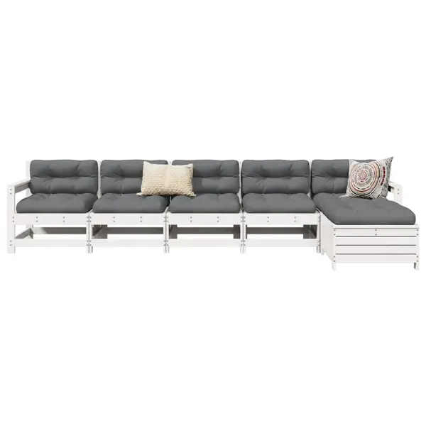 Gossi set canapea de gradina, 6 piese, alb, lemn masiv pin