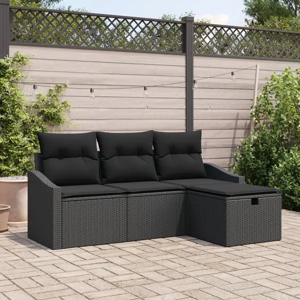 Gossi set canapea de gradina cu 4 piese si perne negru ratan poliester