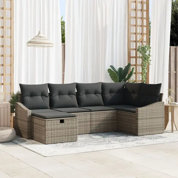 Gossi set canapea de gradina cu 6 piese si perne, gri, rattan