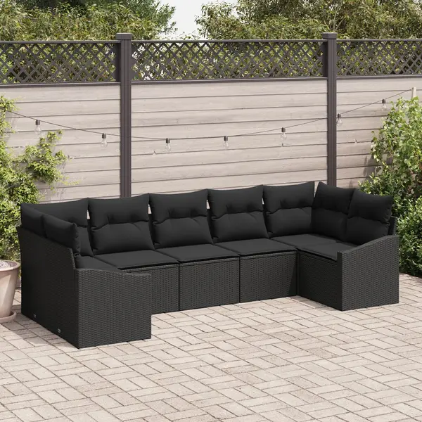 Gossi set canapea de gradina cu 7 piese si perne negru poliratan