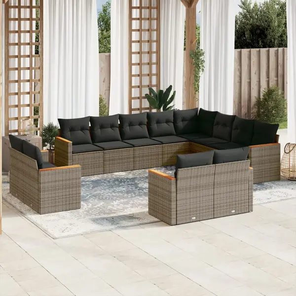 Gossi set canapea de gradina cu perne, 12 piese, gri, poliratan
