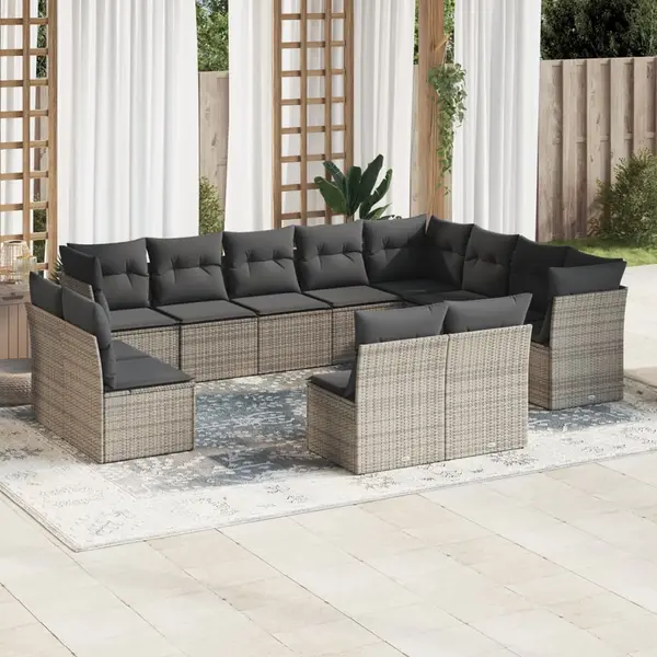 Gossi set canapea de gradina cu perne, 12 piese, gri, poliratan