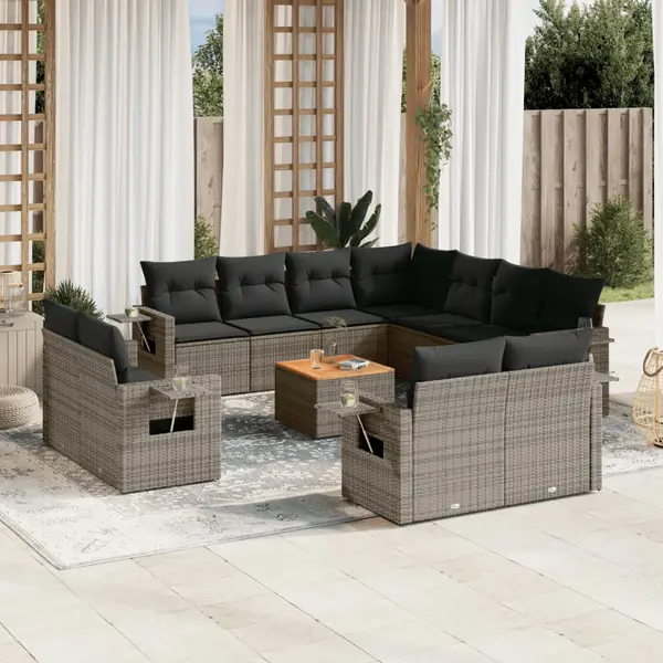 Gossi set canapea de gradina cu perne, 12 piese, gri, poliratan