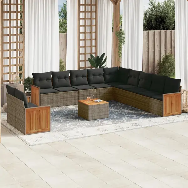 Gossi set canapea de gradina cu perne, 12 piese, gri, poliratan