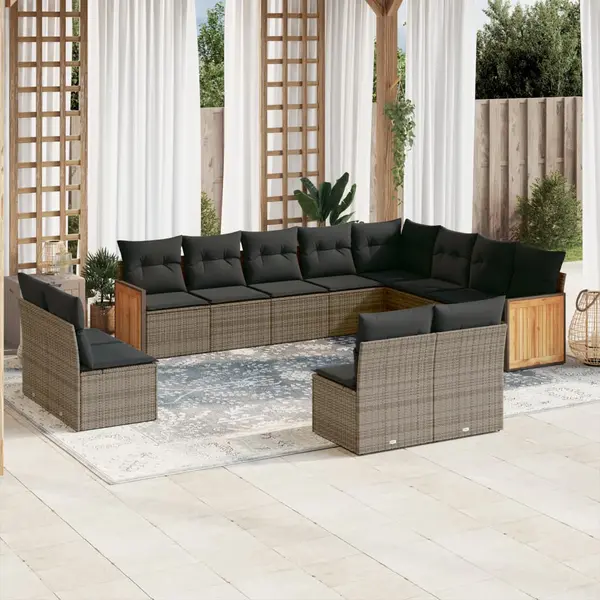 Gossi set canapea de gradina cu perne, 12 piese, gri, poliratan