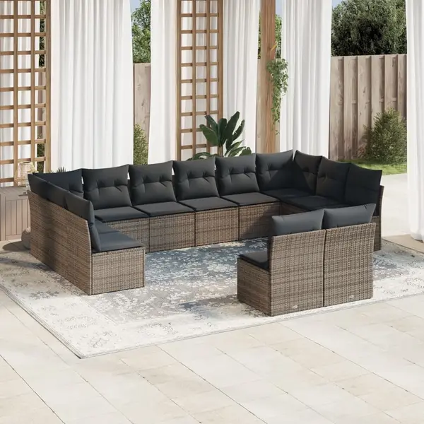 Gossi set canapea de gradina cu perne, 12 piese, gri, poliratan