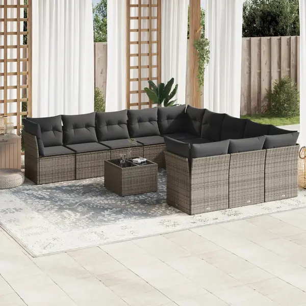 Gossi set canapea de gradina cu perne, 12 piese, gri, poliratan