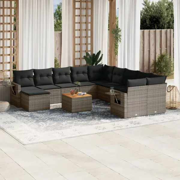 Gossi set canapea de gradina cu perne, 12 piese, gri, poliratan