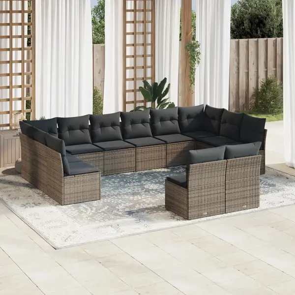 Gossi set canapea de gradina cu perne, 12 piese, gri, poliratan