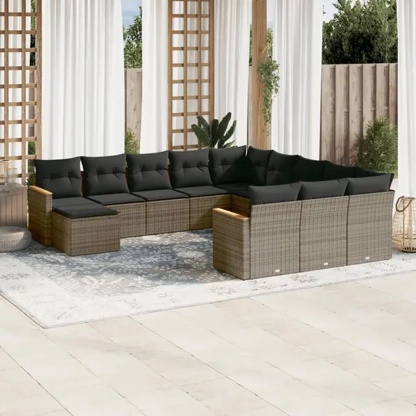Gossi set canapea de gradina cu perne, 12 piese, gri, poliratan