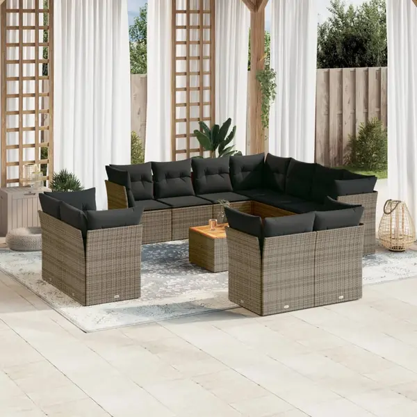 Gossi set canapea de gradina cu perne, 12 piese, gri, poliratan