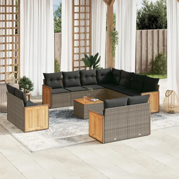 Gossi set canapea de gradina cu perne, 12 piese, gri, poliratan