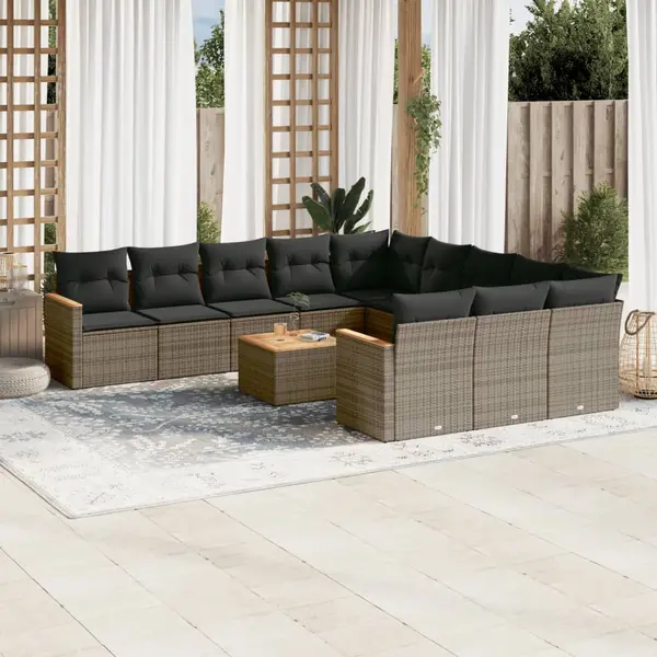 Gossi set canapea de gradina cu perne, 12 piese, gri, poliratan