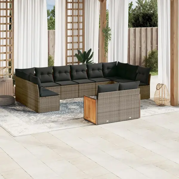 Gossi set canapea de gradina cu perne, 12 piese, gri, poliratan