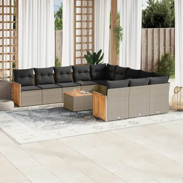 Gossi set canapea de gradina cu perne, 12 piese, gri, poliratan
