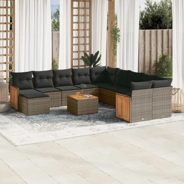 Gossi set canapea de gradina cu perne, 12 piese, gri, poliratan
