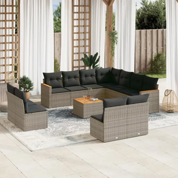 Gossi set canapea de gradina cu perne, 12 piese, gri, poliratan