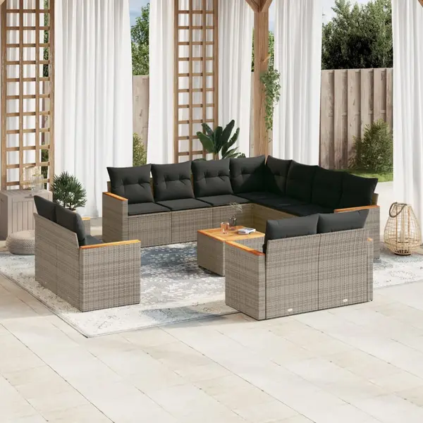 Gossi set canapea de gradina cu perne, 12 piese, gri, poliratan