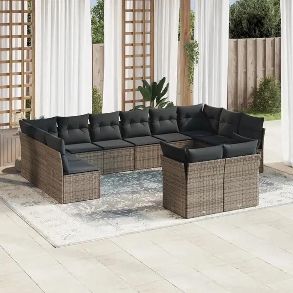 Gossi set canapea de gradina cu perne, 12 piese, gri, poliratan