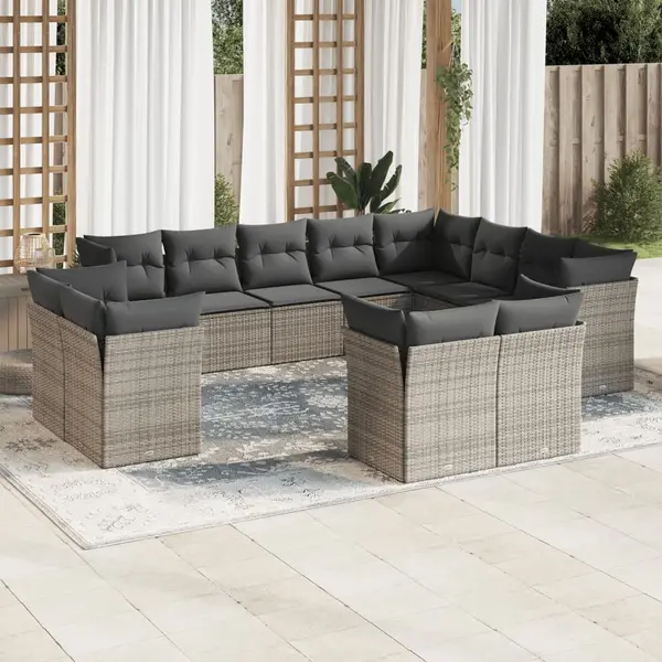 Gossi set canapea de gradina cu perne, 12 piese, gri, poliratan