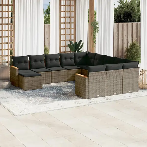 Gossi set canapea de gradina cu perne, 12 piese, gri, poliratan