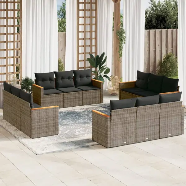 Gossi set canapea de gradina cu perne, 12 piese, gri, poliratan