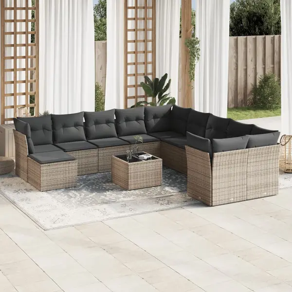 Gossi set canapea de gradina cu perne, 12 piese, gri, poliratan