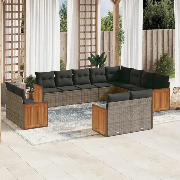 Gossi set canapea de gradina cu perne, 12 piese, gri, poliratan