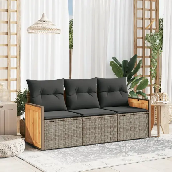 Gossi set canapea de gradina cu perne, 3 piese, gri, poliratan
