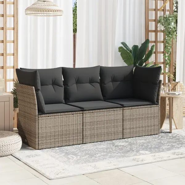 Gossi set canapea de gradina cu perne, 3 piese, gri, poliratan