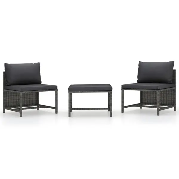 Gossi set canapea de gradina cu perne, 3 piese, gri, poliratan