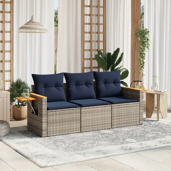 Gossi set canapea de gradina cu perne, 3 piese, gri, poliratan